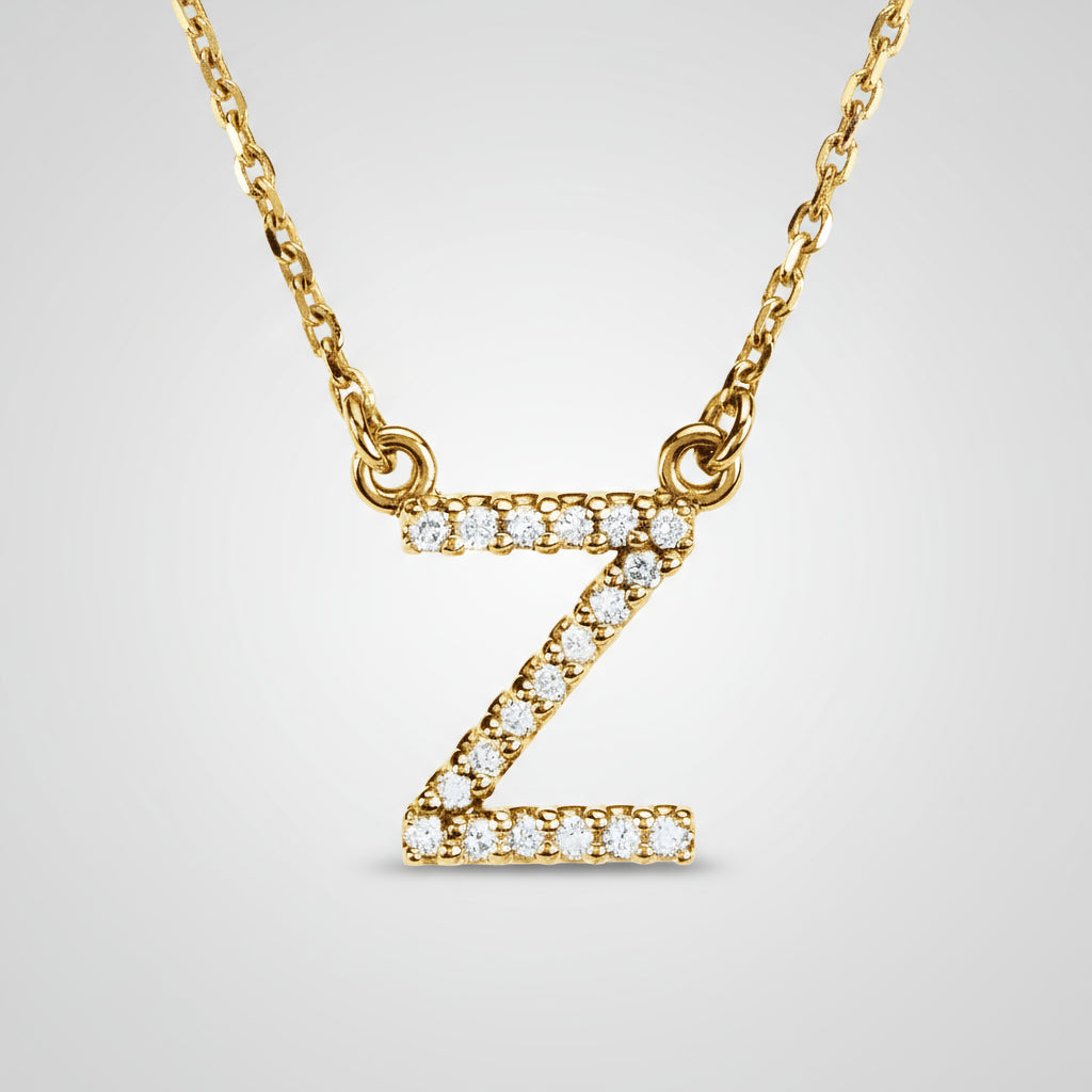 14K Yellow Gold Diamond Initial Pendant Letter "Z"