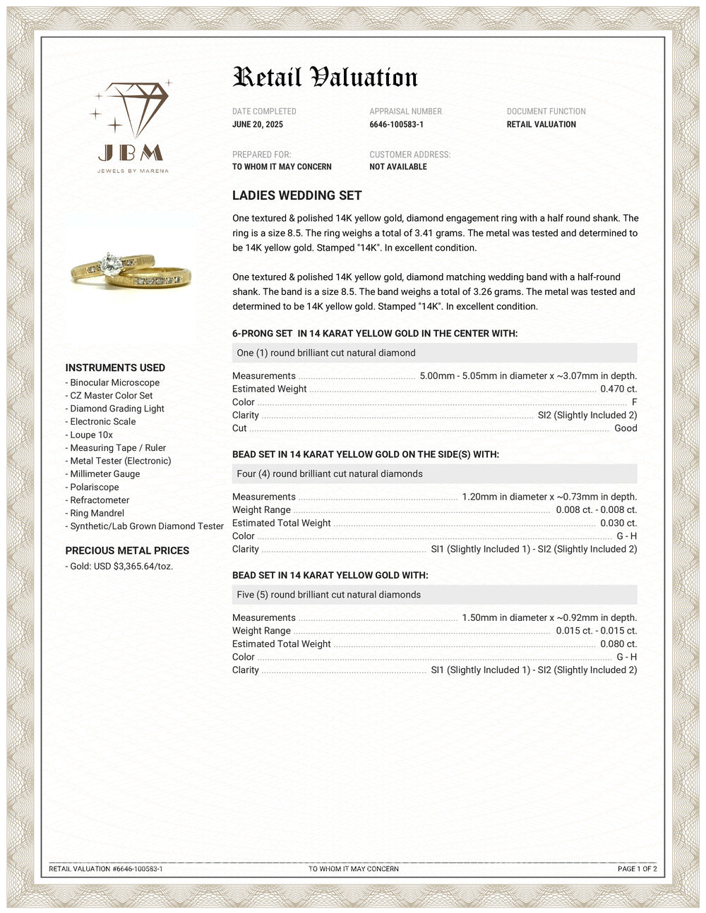 14K Yellow Gold Diamond Wedding Set