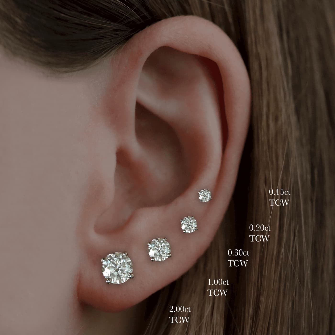 Natural Diamond Studs Three Prong