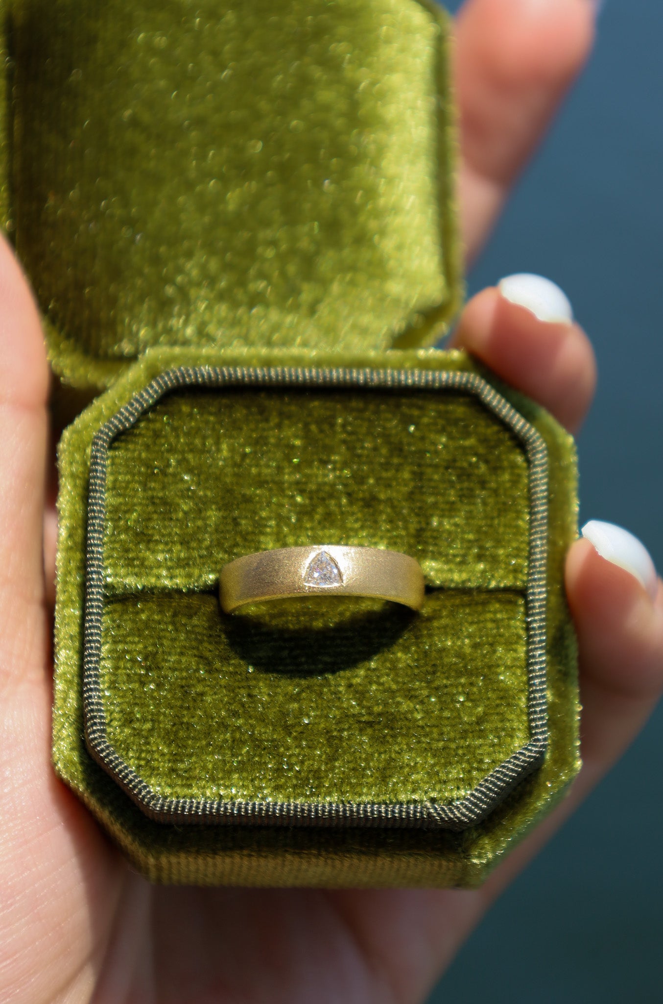 Brushed Gold Trillion Shaped Diamond Ring
