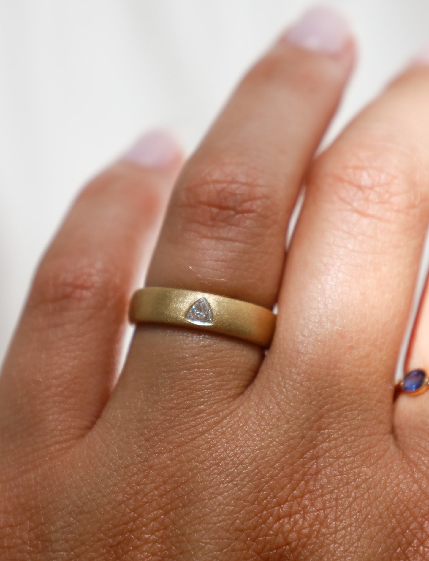 Brushed Gold Trillion Shaped Diamond Ring