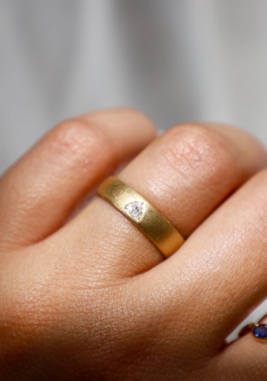 Brushed Gold Trillion Shaped Diamond Ring