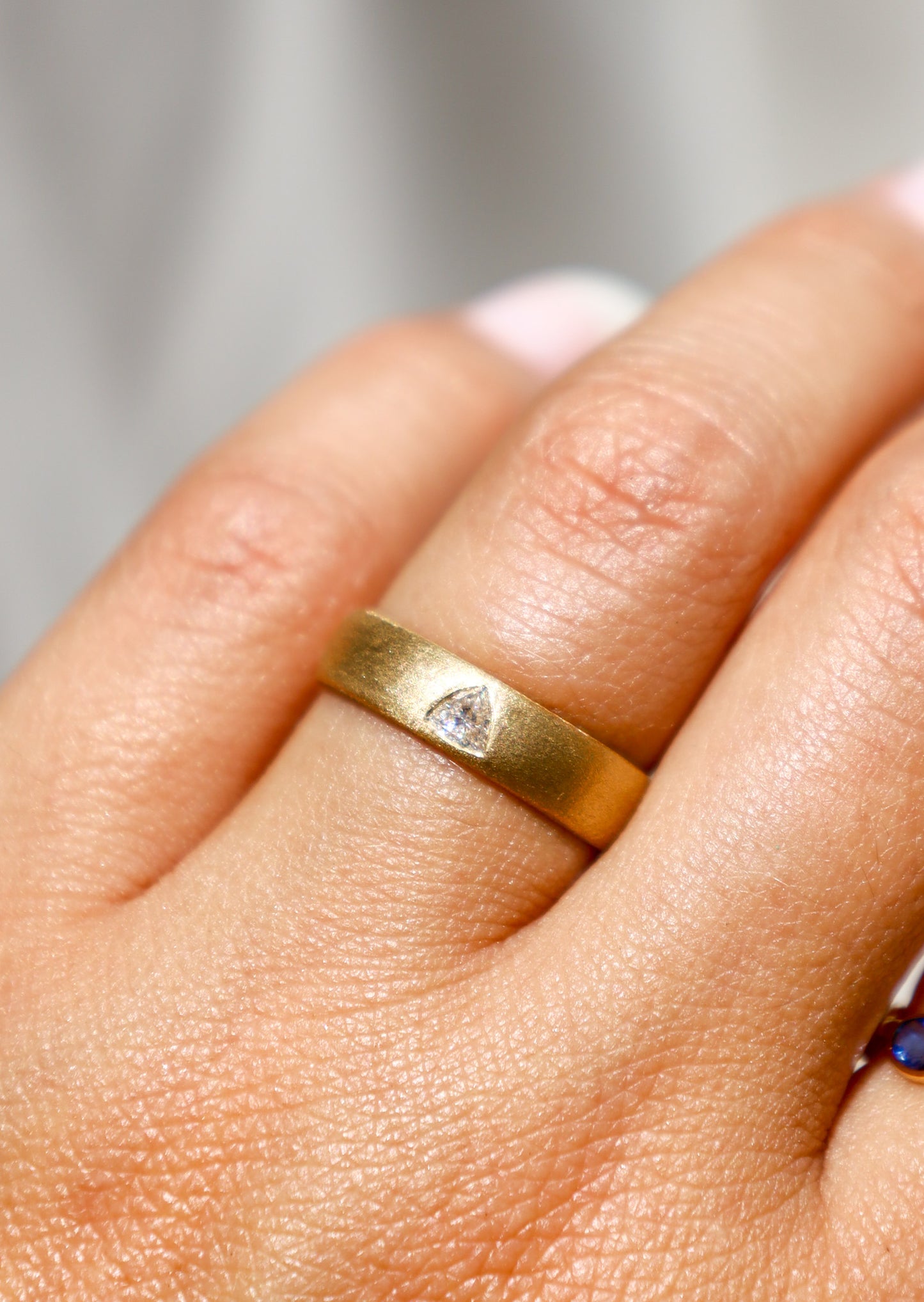 Brushed Gold Trillion Shaped Diamond Ring