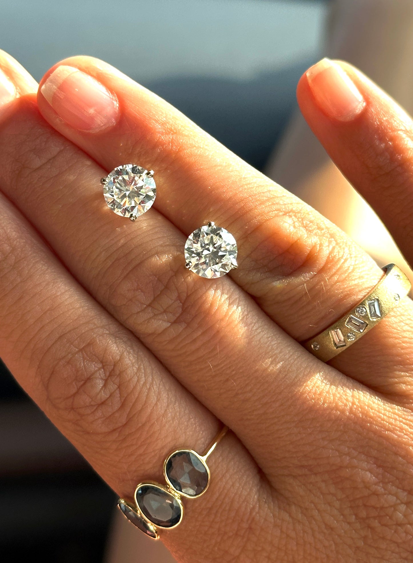 Natural Diamond Studs Three Prong