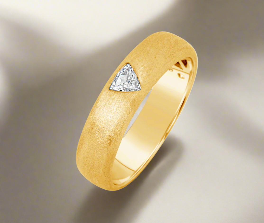 Brushed Gold Trillion Shaped Diamond Ring