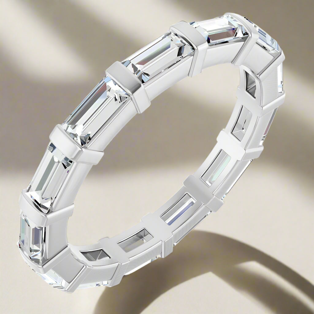 White Gold Emerald Lab Grown Diamond Eternity Band