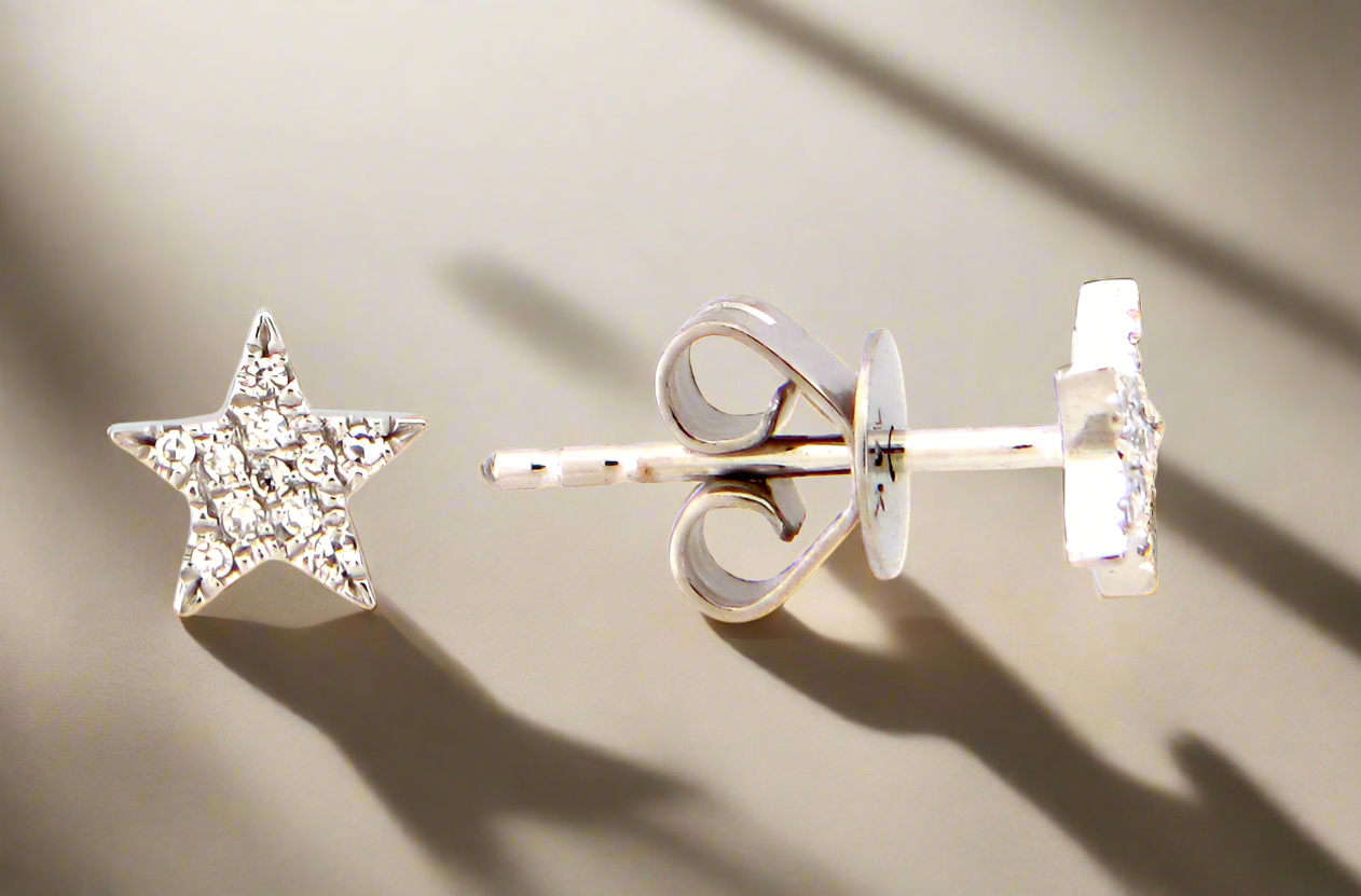 diamond star earrings white gold