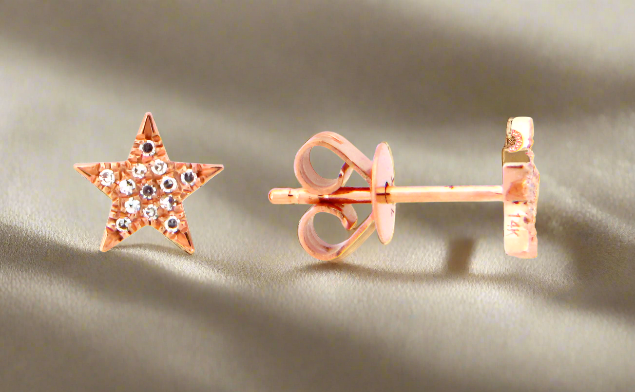 rose gold star diamond stud earrings