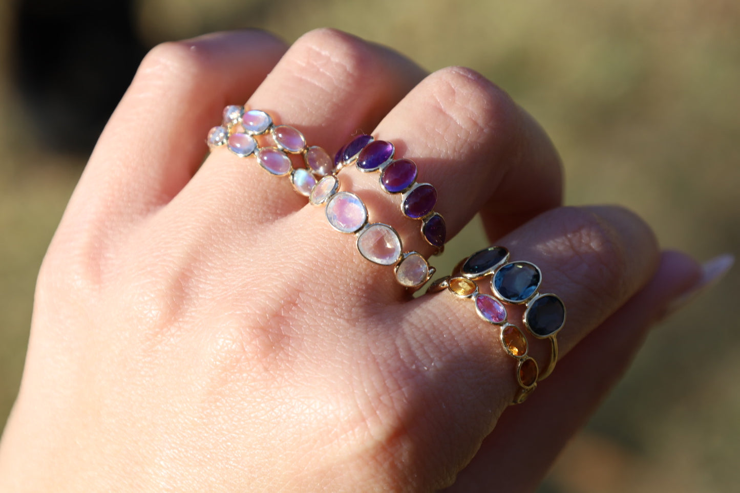 Double Row Moonstone Drops of Color Band