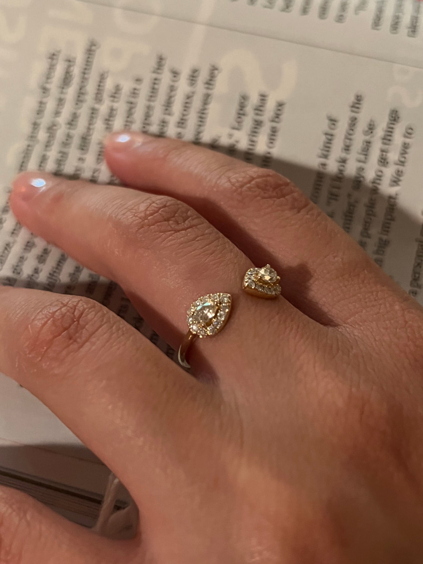 Open Design Pear Shape Natural Diamond Ring 18K