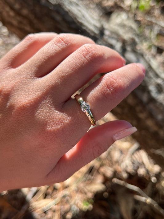 18K Two Tone Slim Bezel Set Diamond Ring