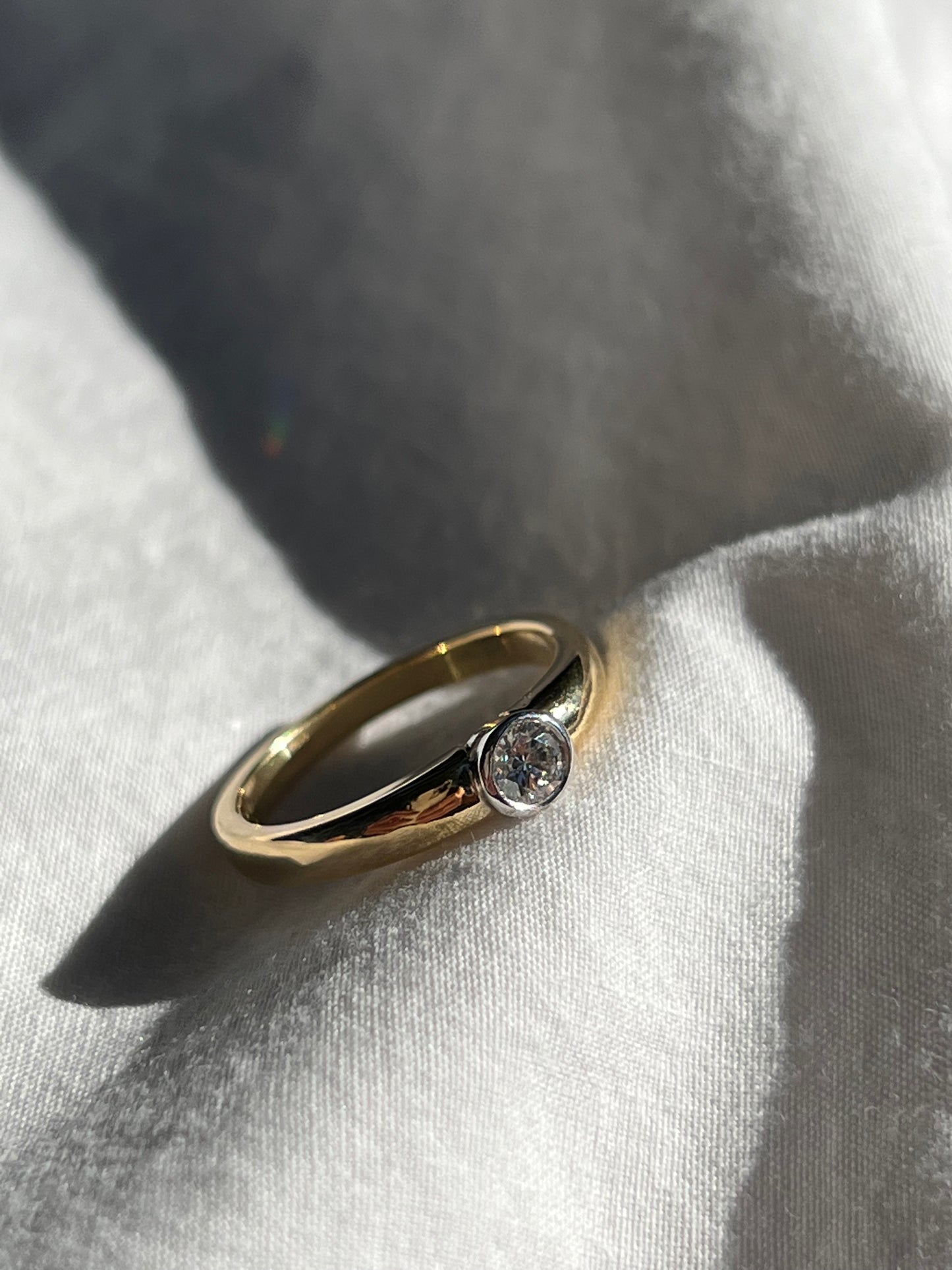 18K Two Tone Slim Bezel Set Diamond Ring
