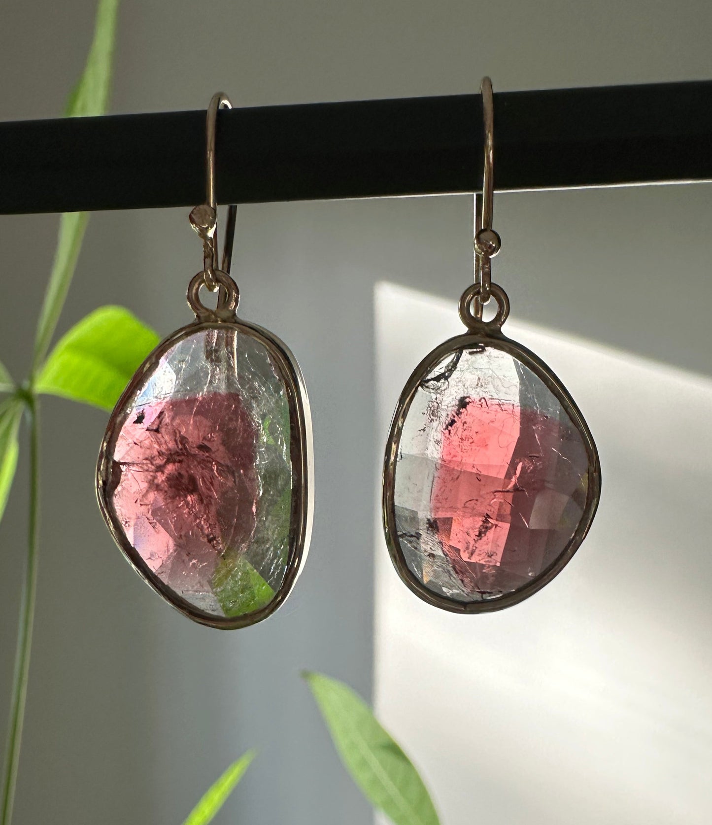 Rose Cut Tourmaline Slice Earrings