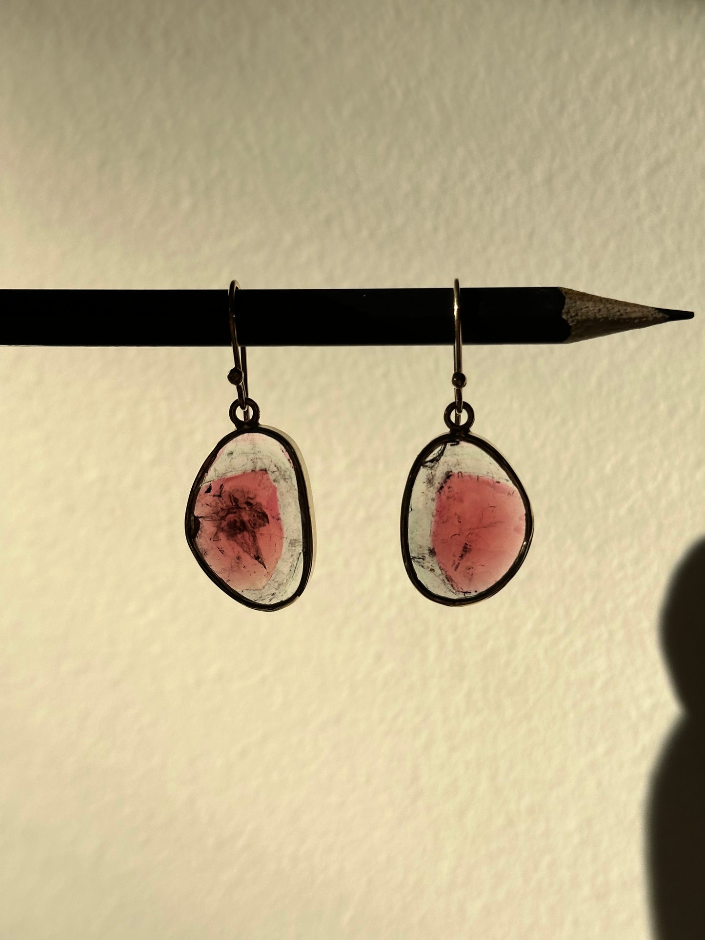 Rose Cut Tourmaline Slice Earrings