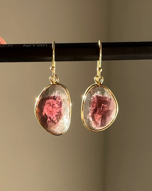 Rose Cut Tourmaline Slice Earrings
