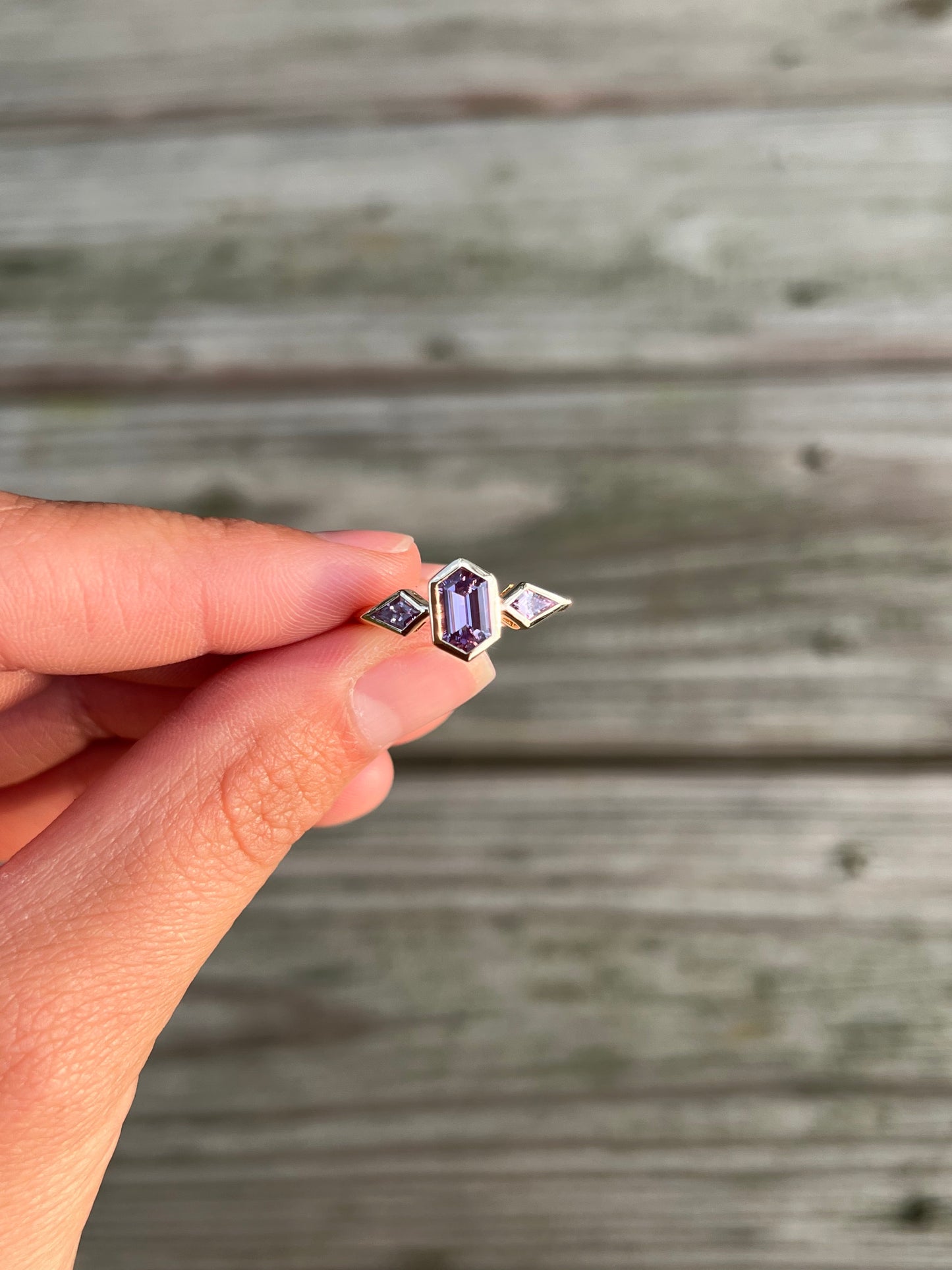 Purple Sapphire Three Stone Ring