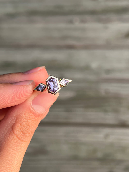 Purple Sapphire Three Stone Ring