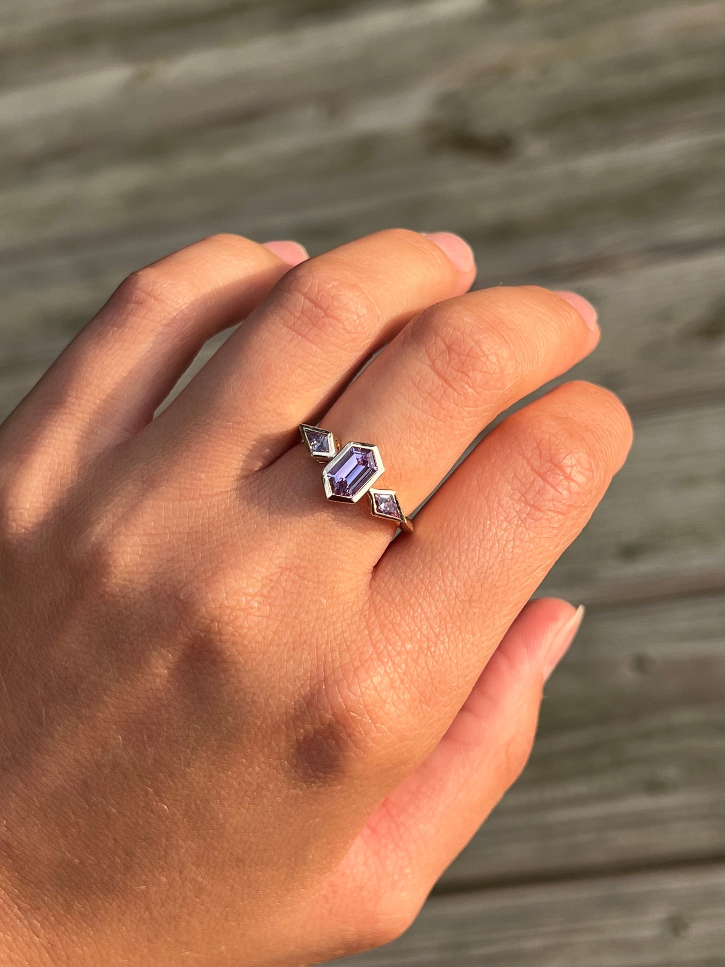 Purple Sapphire Three Stone Ring