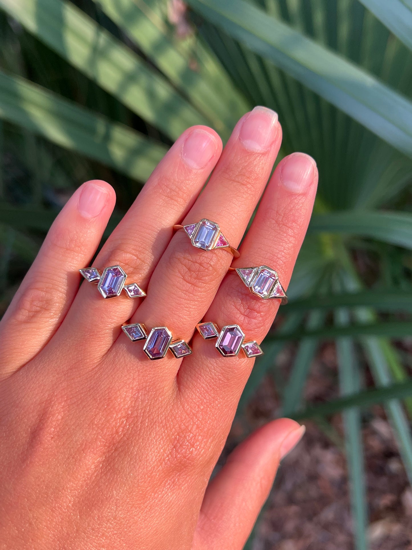 Purple Sapphire Three Stone Ring