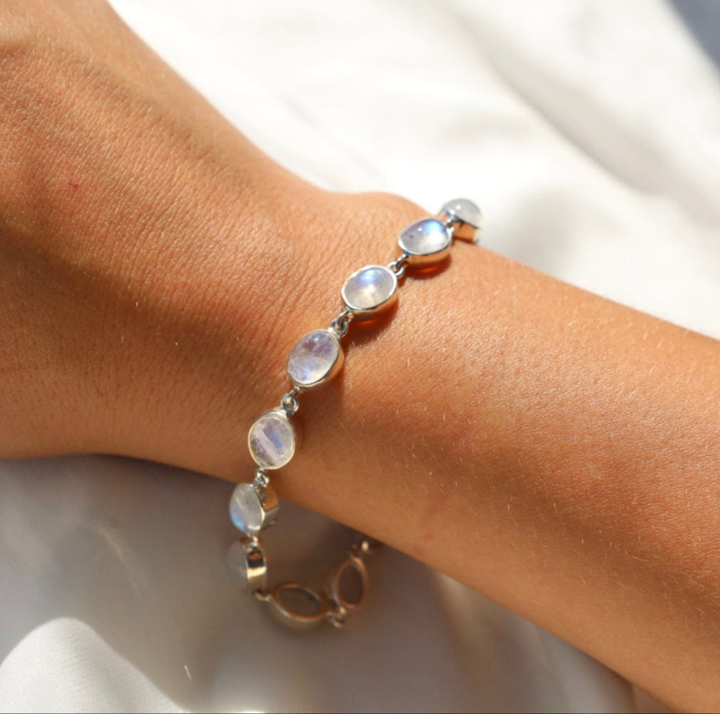 Moonstone Bracelet Sterling Silver Bezel Set