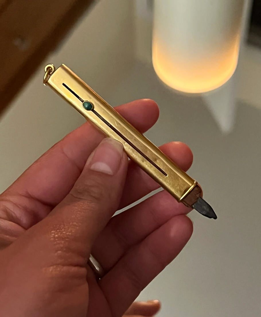 Rare Antique Gold Pencil with Turquoise Button