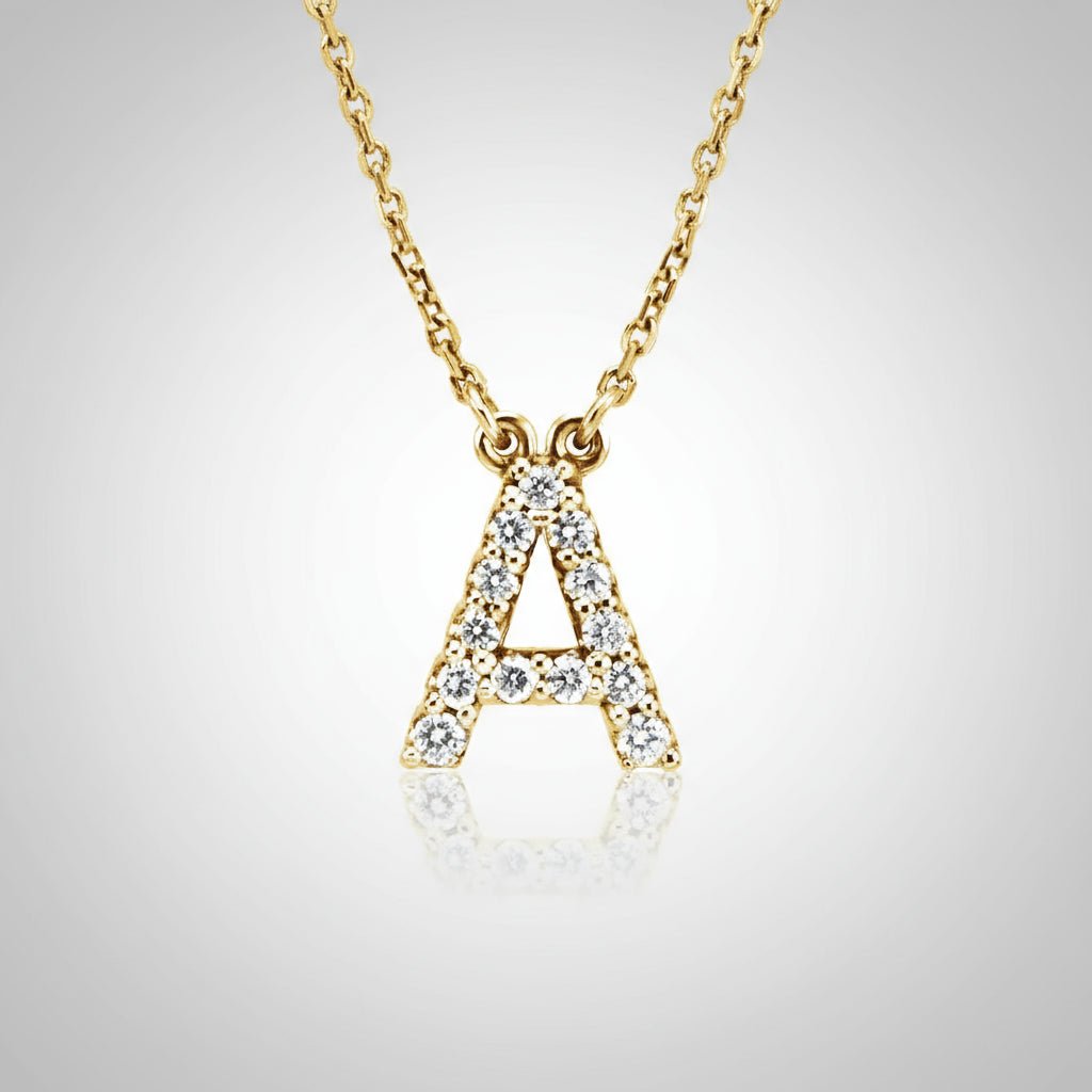 14K Yellow Gold Diamond Initial Pendant Letter "A"