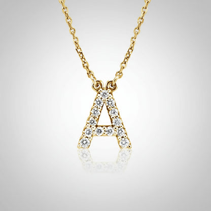 14K Yellow Gold Diamond Initial Pendant Letter "A"