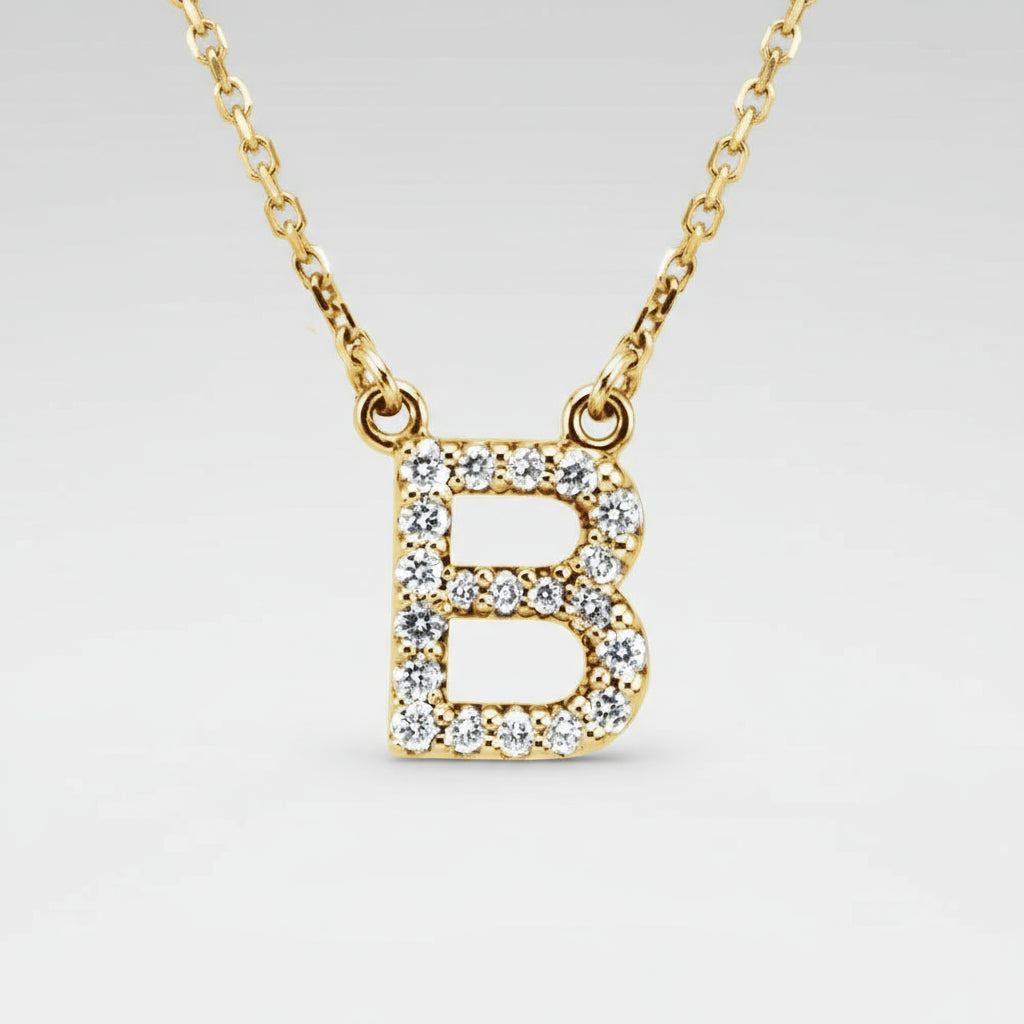 14K Yellow Gold Diamond Initial Pendant Letter "B"