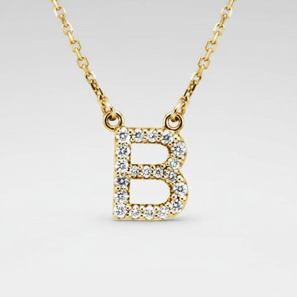 14K Yellow Gold Diamond Initial Pendant Letter "B"