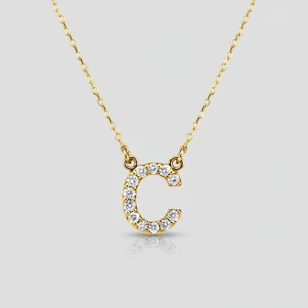 14K Yellow Gold Diamond Initial Pendant Letter "C"