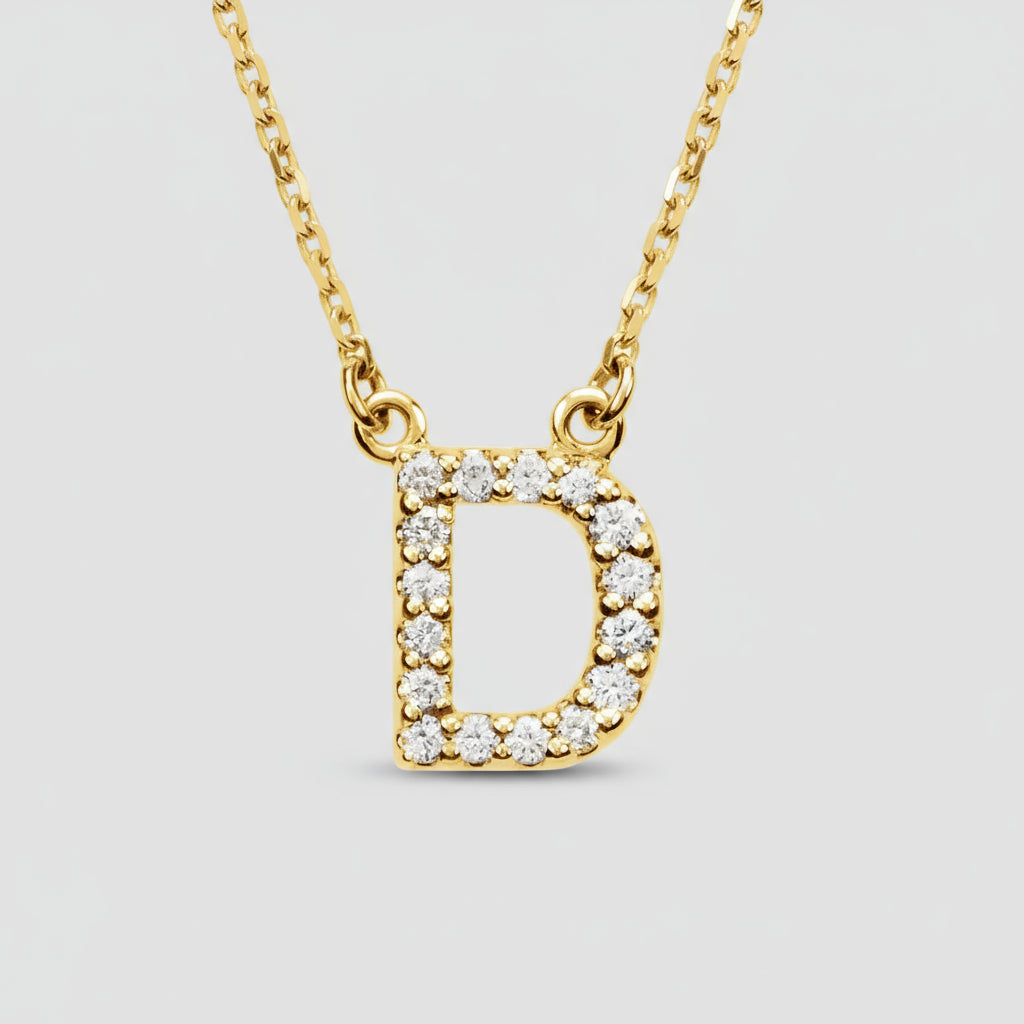 14K Yellow Gold Diamond Initial Pendant Letter "D"