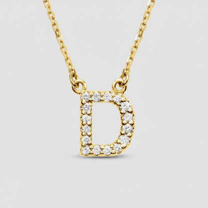 14K Yellow Gold Diamond Initial Pendant Letter "D"