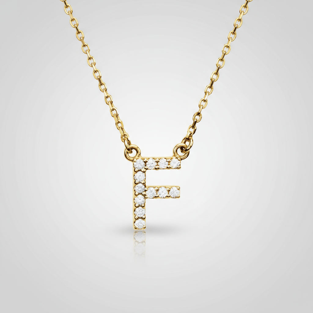 14K Yellow Gold Diamond Initial Pendant Letter "F"