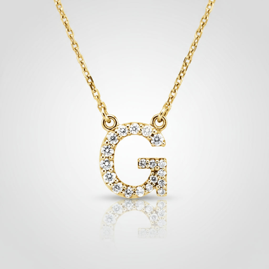 14K Yellow Gold Diamond Initial Pendant Letter "G"