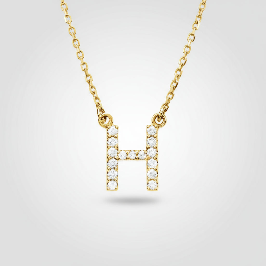 14K Yellow Gold Diamond Initial Pendant Letter "H"
