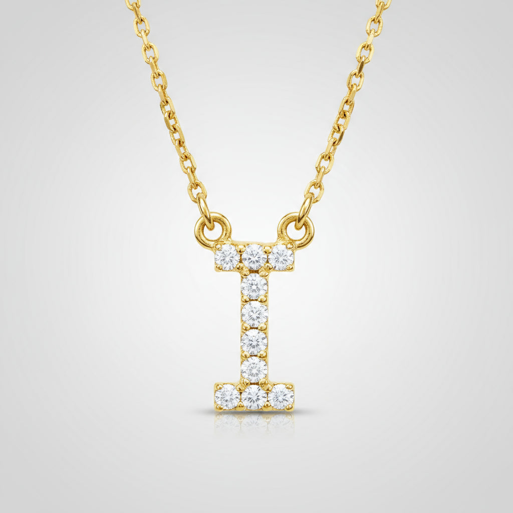 14K Yellow Gold Diamond Initial Pendant Letter "I"