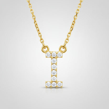 14K Yellow Gold Diamond Initial Pendant Letter "I"