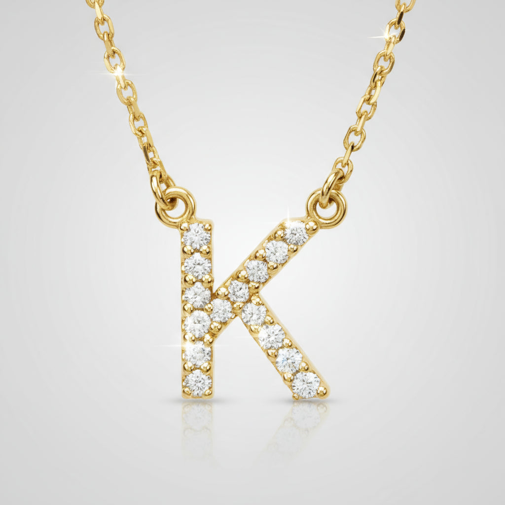14K Yellow Gold Diamond Initial Pendant Letter "K"