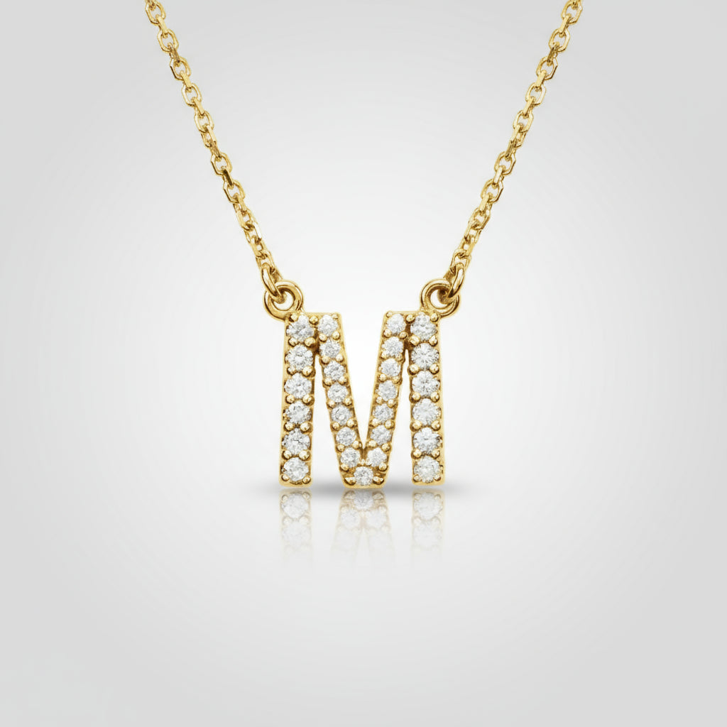14K Yellow Gold Diamond Initial Pendant Letter "M"