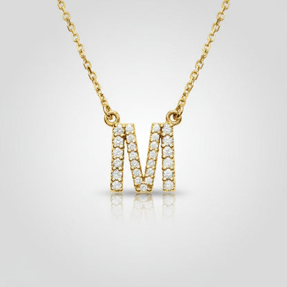 14K Yellow Gold Diamond Initial Pendant Letter "M"