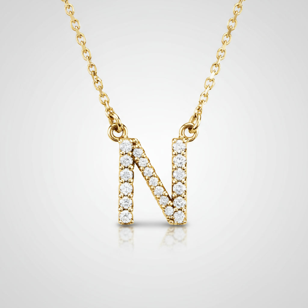 14K Yellow Gold Diamond Initial Pendant Letter "N"