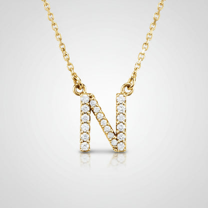 14K Yellow Gold Diamond Initial Pendant Letter "N"