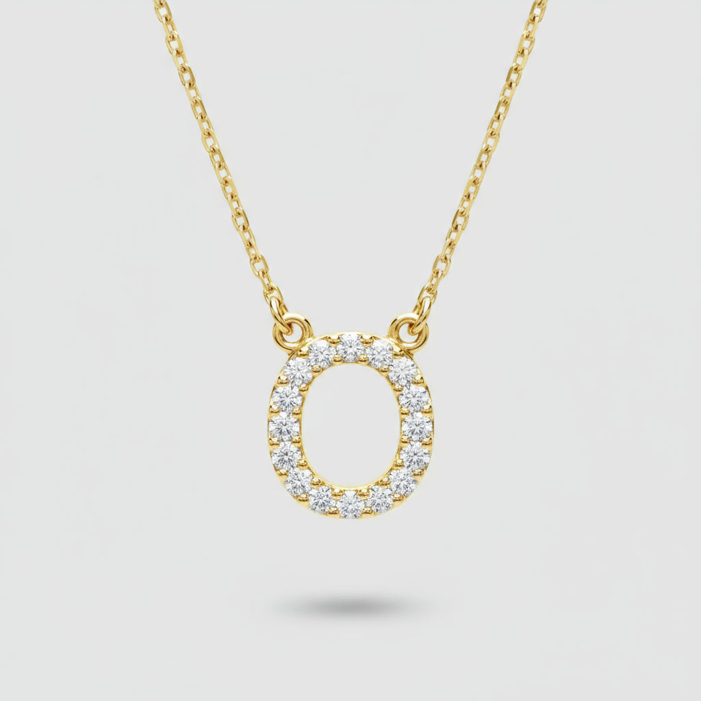 14K Yellow Gold Diamond Initial Pendant Letter "O"