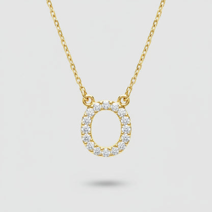 14K Yellow Gold Diamond Initial Pendant Letter "O"