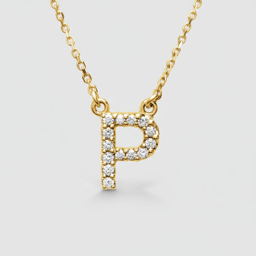 14K Yellow Gold Diamond Initial Pendant Letter "P"