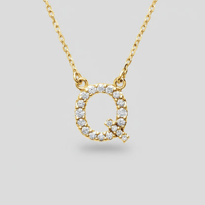 14K Yellow Gold Diamond Initial Pendant Letter "Q"