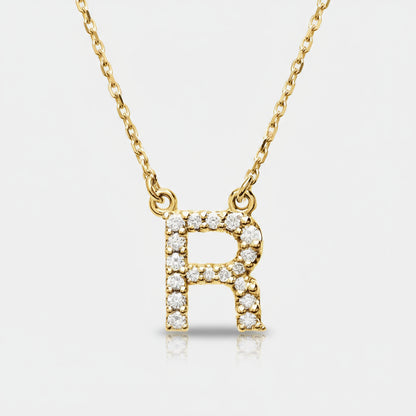 14K Yellow Gold Diamond Initial Pendant Letter "R"