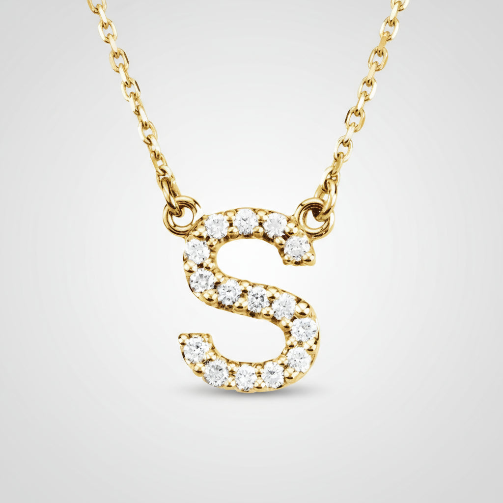 14K Yellow Gold Diamond Initial Pendant Letter "S"