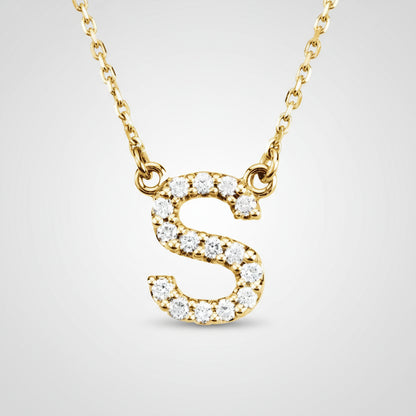 14K Yellow Gold Diamond Initial Pendant Letter "S"