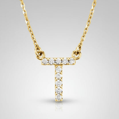 14K Yellow Gold Diamond Initial Pendant Letter "T"